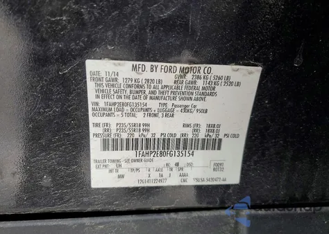 2015 Ford Taurus Sel from USA, damaged, VIN 1FAHP2E80FG135154